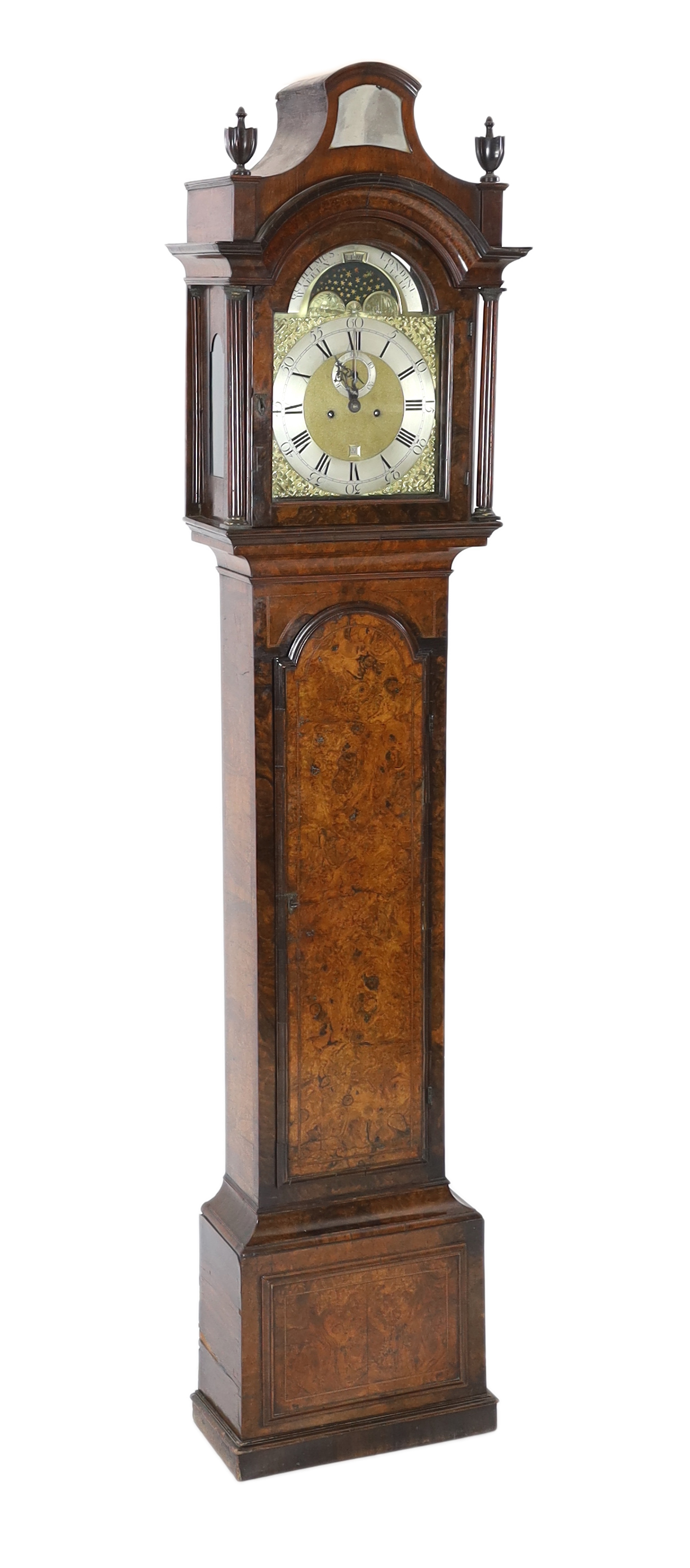 Gulielmus Warren of London, a George III walnut cased eight day longcase clock, 55cm wide, 236cm high